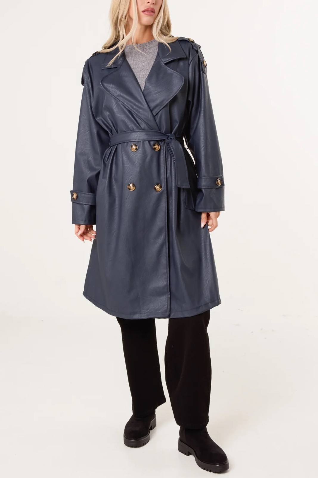 FAUX LEATHER ESSENTIAL TRENCH COAT