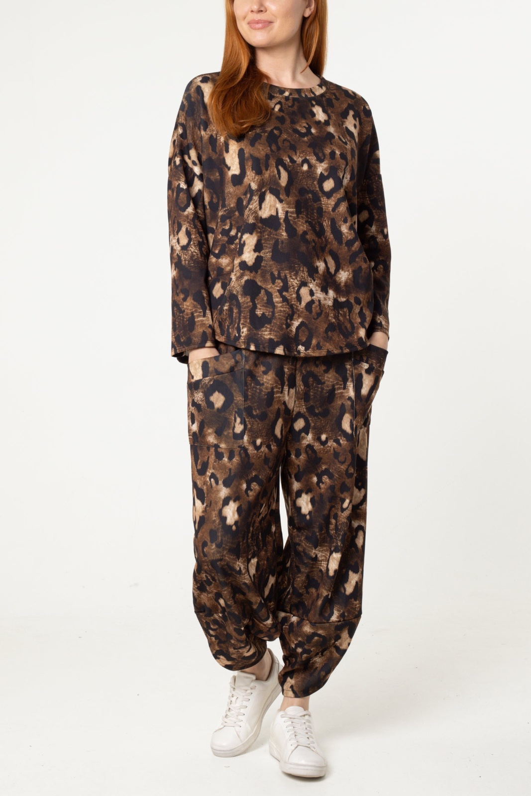 LEOPARD PRINT JUMPER & BARREL LEG TROUSERS SET