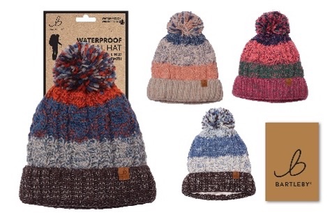 Waterproof Striped Bobble Hat
